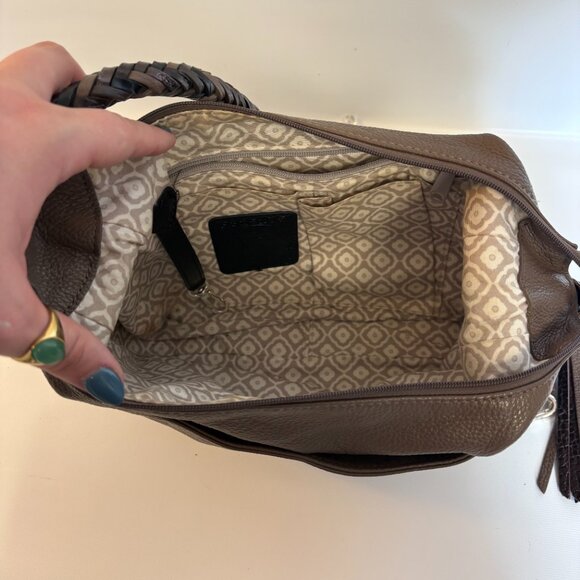 BRIGHTON Barbados Brown Pebbled Leather Hobo Shoulder Bag With Braided Handle - Picture 7 of 8